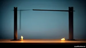 Goma elástica tensada entre dos ganchos metálicos bajo luz azul fría y ámbar, símbolo de tensión en el vínculo